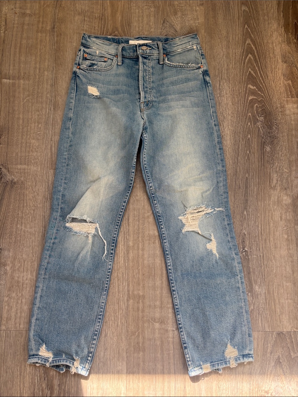 MOTHER Light Blue Distressed Straight Jeans women’s 26